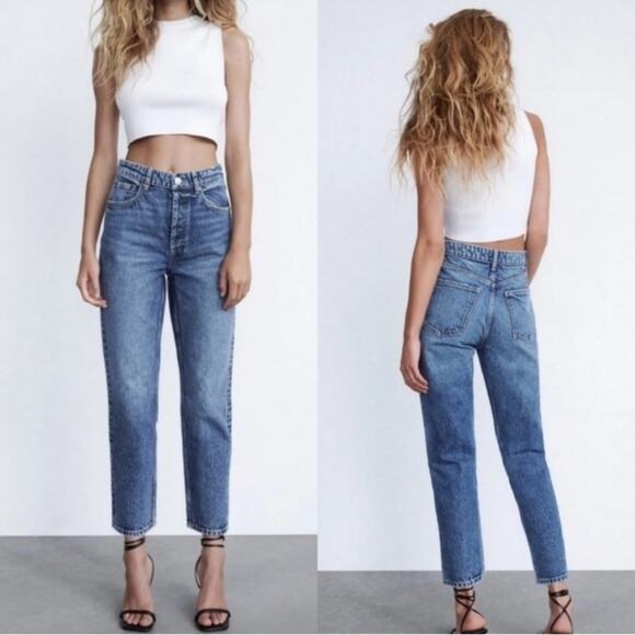 Zara High Waist Ankle Length Mom Jeans - Picture 1 of 9